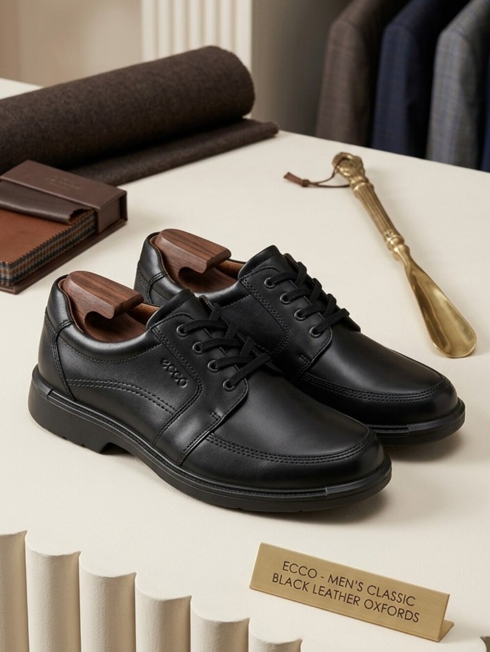 Mens Black Leather Ecco Oxford Shoes